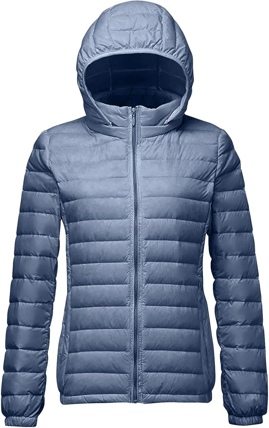 Womens Packable Down Jacket Lightweight Quilted Puffer Coat Casual Zipper Pockets Duck Down Outwear with Removable Hood