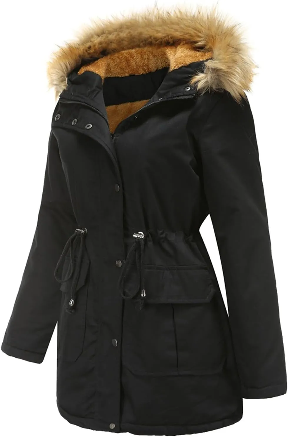 Women's Packable Lightweight Puffer Jacket Ladies Padded Thermal Overcoat with Faux Hooded Waterproof Faux Fur