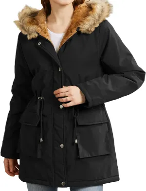 Women's Packable Lightweight Puffer Jacket Ladies Padded Thermal Overcoat with Faux Hooded Waterproof Faux Fur