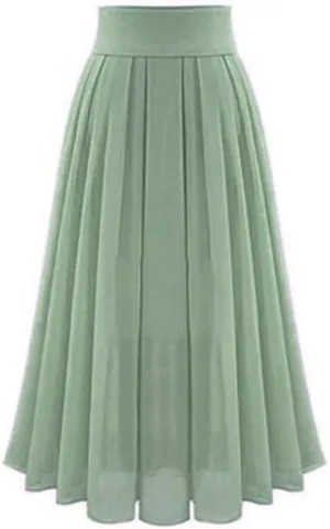 Women's Pleated Skirt Chiffon Elastic High Waist A-Line Maxi Skirts Casual Swing Dresses Summer Boho A-line Dress