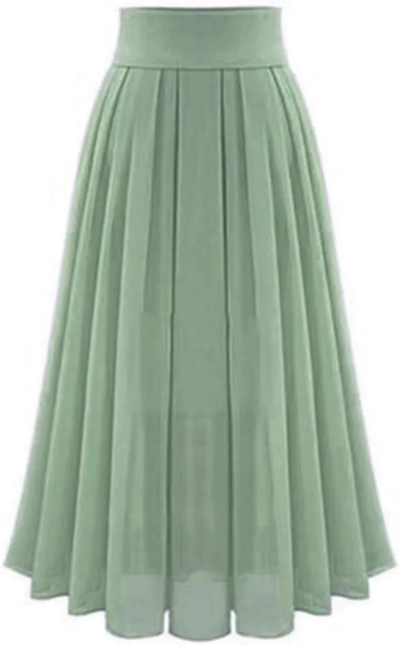 Women's Pleated Skirt Chiffon Elastic High Waist A-Line Maxi Skirts Casual Swing Dresses Summer Boho A-line Dress