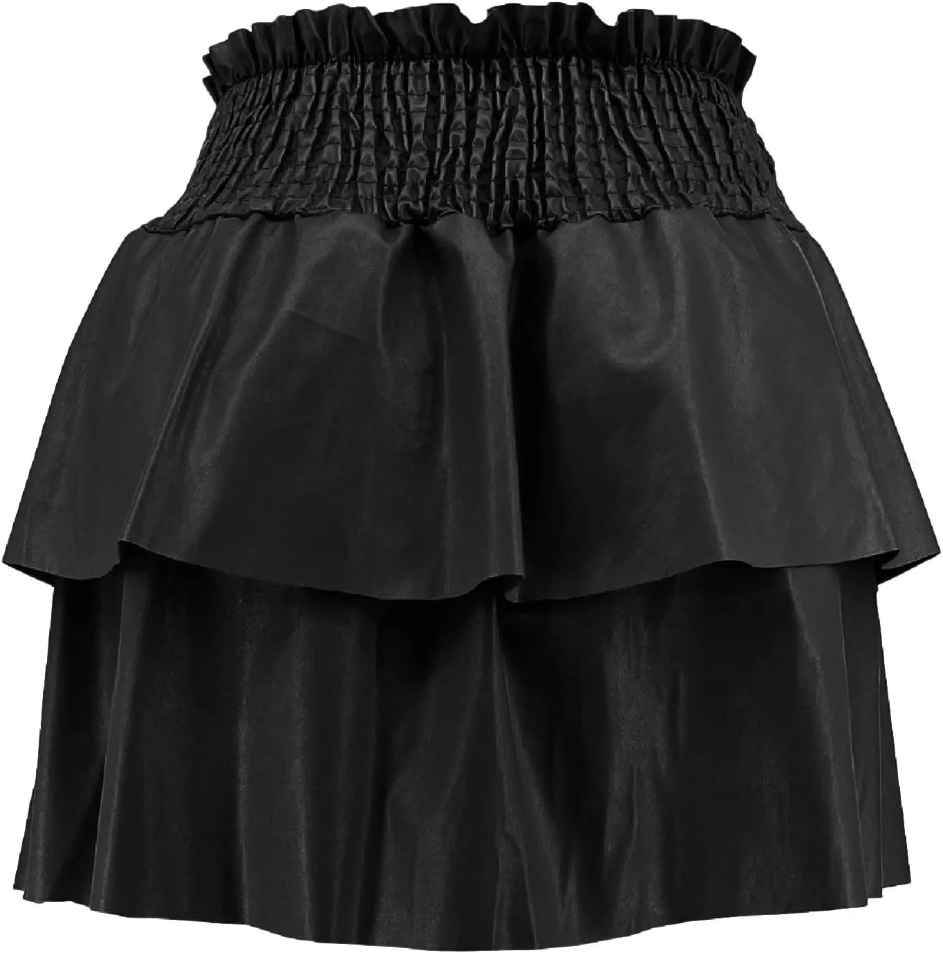 Women's PU Leather Pleated Double Layer Puffy Skirt Womens Skirts Long Checke