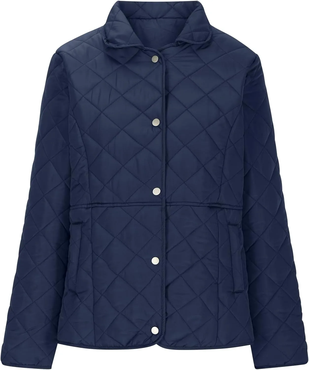Womens Quilted Jackets Lightweight Casual Long Sleeve Button Down Lapel Puffer Coat Fall Winter Solid Color Warm Top