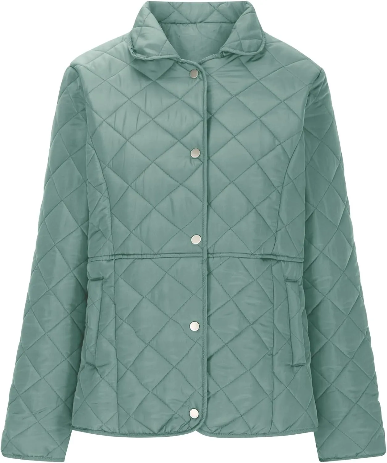 Womens Quilted Jackets Lightweight Casual Long Sleeve Button Down Lapel Puffer Coat Fall Winter Solid Color Warm Top