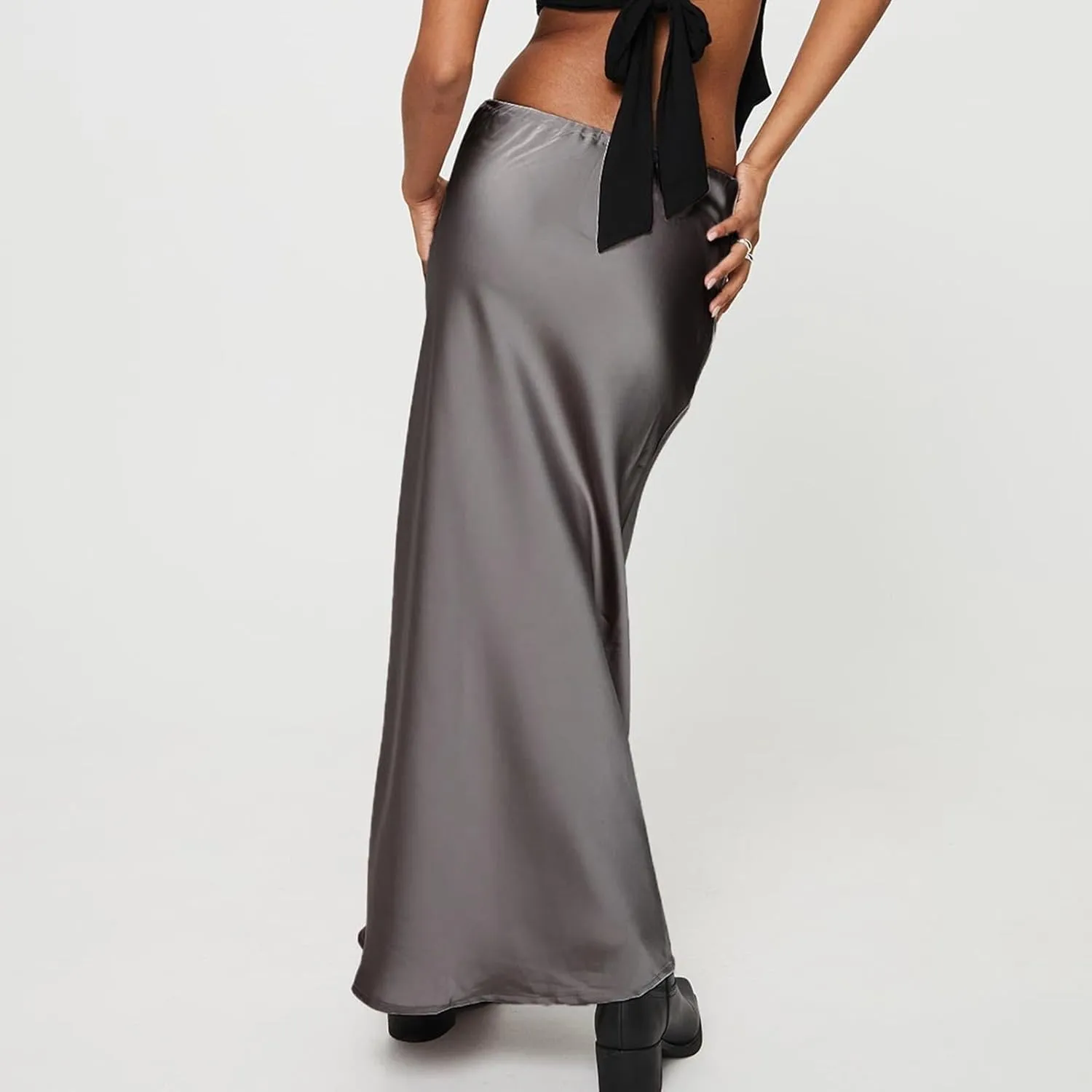 Women's Satin Maxi Skirts Drawstring High Waist Silk Flowy Casual A-Line Long Skirt Cocktail Party Weekend Midi Skirts