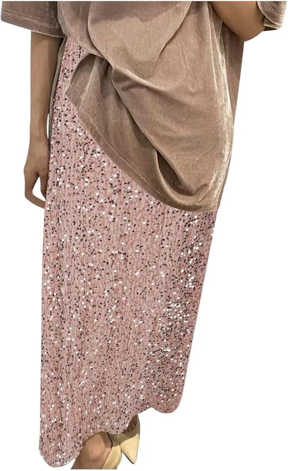 Women's Sequin Velvet Maxi Skirt Elastic High Waist Sparkle Cocktail Skirts Elegant Slim Fit Prom Party Pencil Skirt