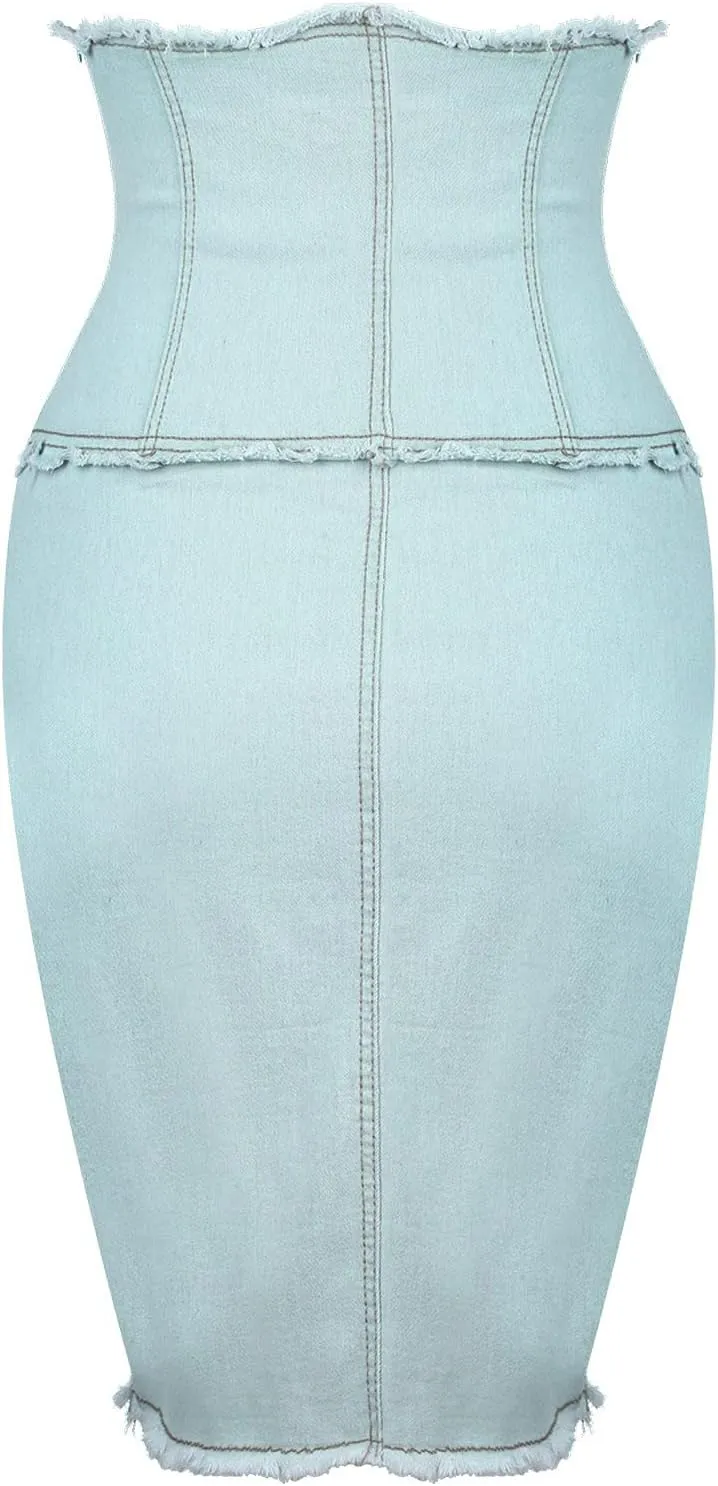 Women's Skirt Bodycon Denim Mini Skirt High Waisted Jean Skirts Fringed Frayed Stretch Casual Short Skirts
