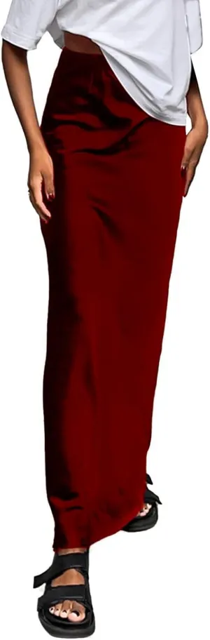 Women's Solid Color Satin Ice Silk Midi Skirt Casual Commute Long Pencil Skirt Bodycon Skirt Jean Mini Skirt