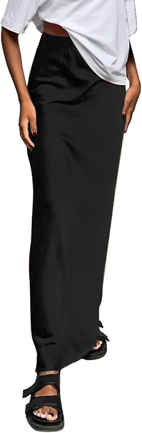 Women's Solid Color Satin Ice Silk Midi Skirt Casual Commute Long Pencil Skirt Bodycon Skirt Jean Mini Skirt