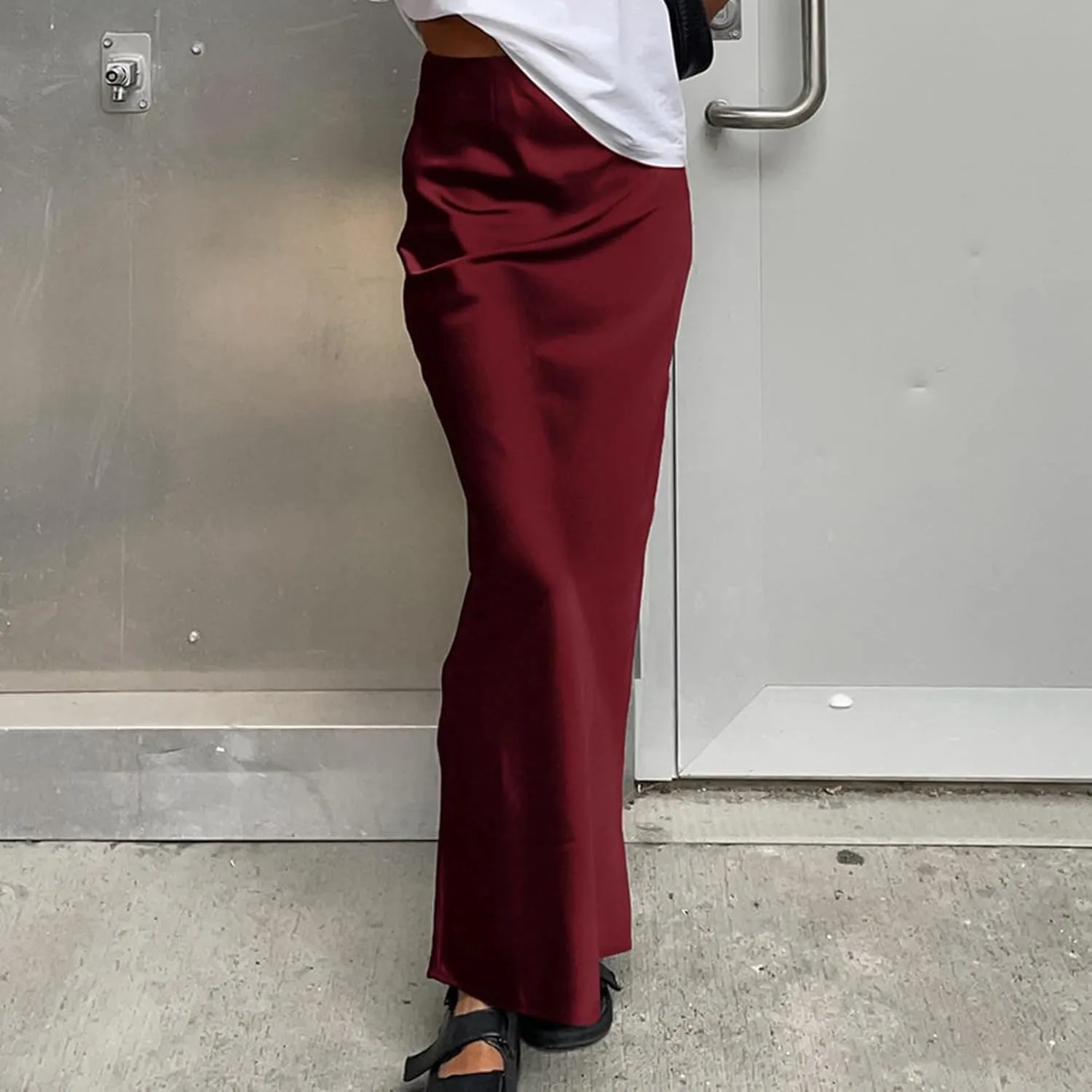 Women's Solid Color Satin Ice Silk Midi Skirt Casual Commute Long Pencil Skirt Bodycon Skirt Jean Mini Skirt