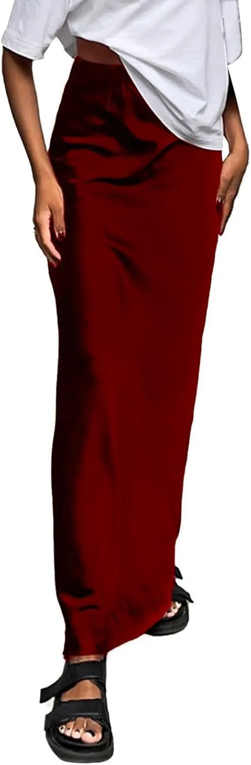 Women's Solid Color Satin Ice Silk Midi Skirt Casual Commute Long Pencil Skirt Bodycon Skirt Jean Mini Skirt