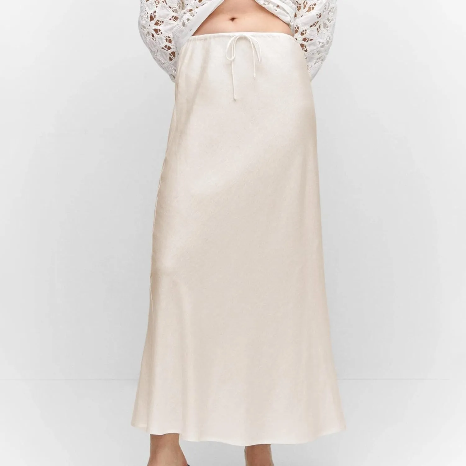 Women's Solid Color Satin Long Dress High Waist Drawstring Dress Fashion Skirts for Women 2024 Trendy