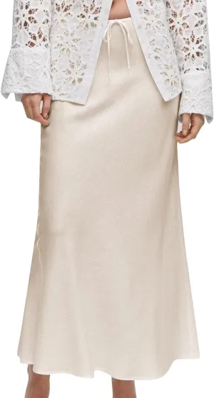 Women's Solid Color Satin Long Dress High Waist Drawstring Dress Fashion Skirts for Women 2024 Trendy