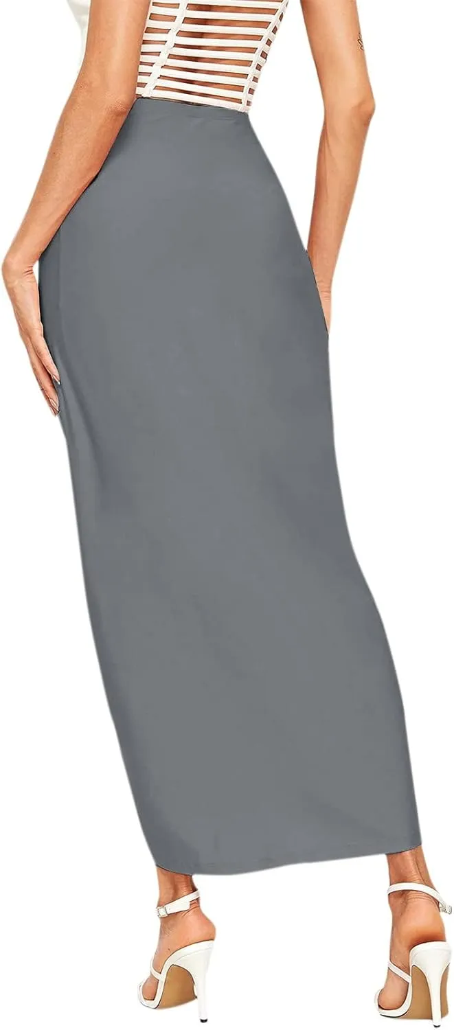 Womens Solid Draped Slit High Elastic Waist Casual Skirt Wrap Waist Asymmetrical Skirt Fashion Skirts for Women