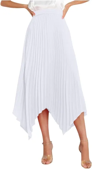 Women's Solid Flared Skirts Lightweight Elastic High Waist Long Midi A Line Skirt Flowy 2025 Fashion Summer Dresses