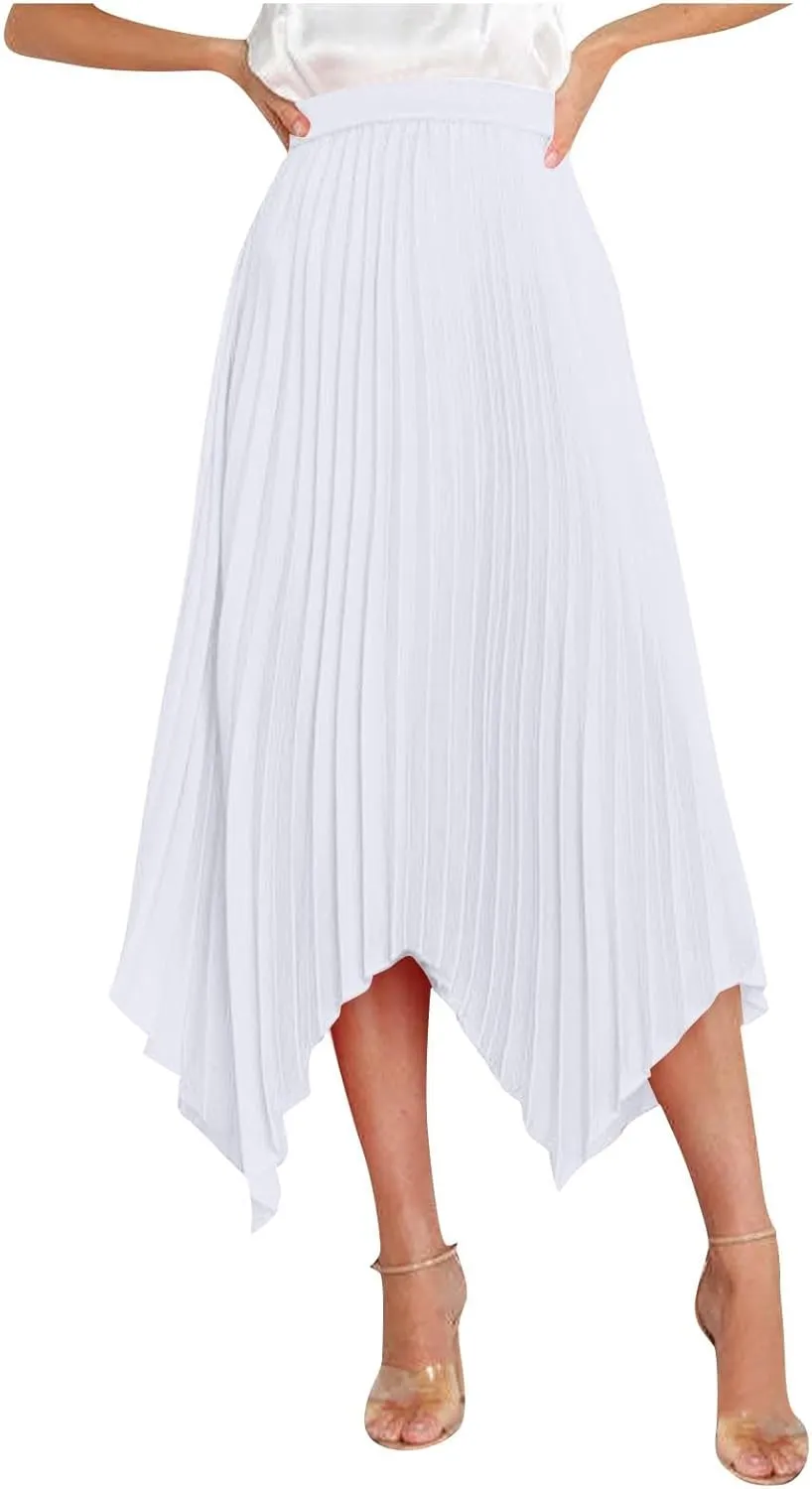 Women's Solid Flared Skirts Lightweight Elastic High Waist Long Midi A Line Skirt Flowy 2025 Fashion Summer Dresses