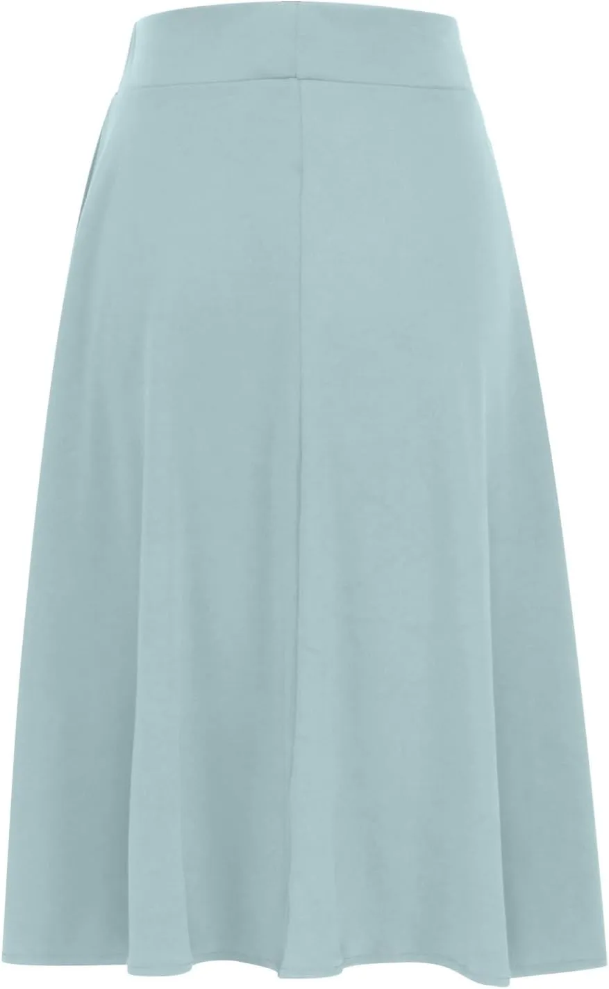 Womens Solid Lightweight Midi Skirt Pull On Casual Skirts High Waisted Stretch Summer Work Office Dress 2025 Trendy