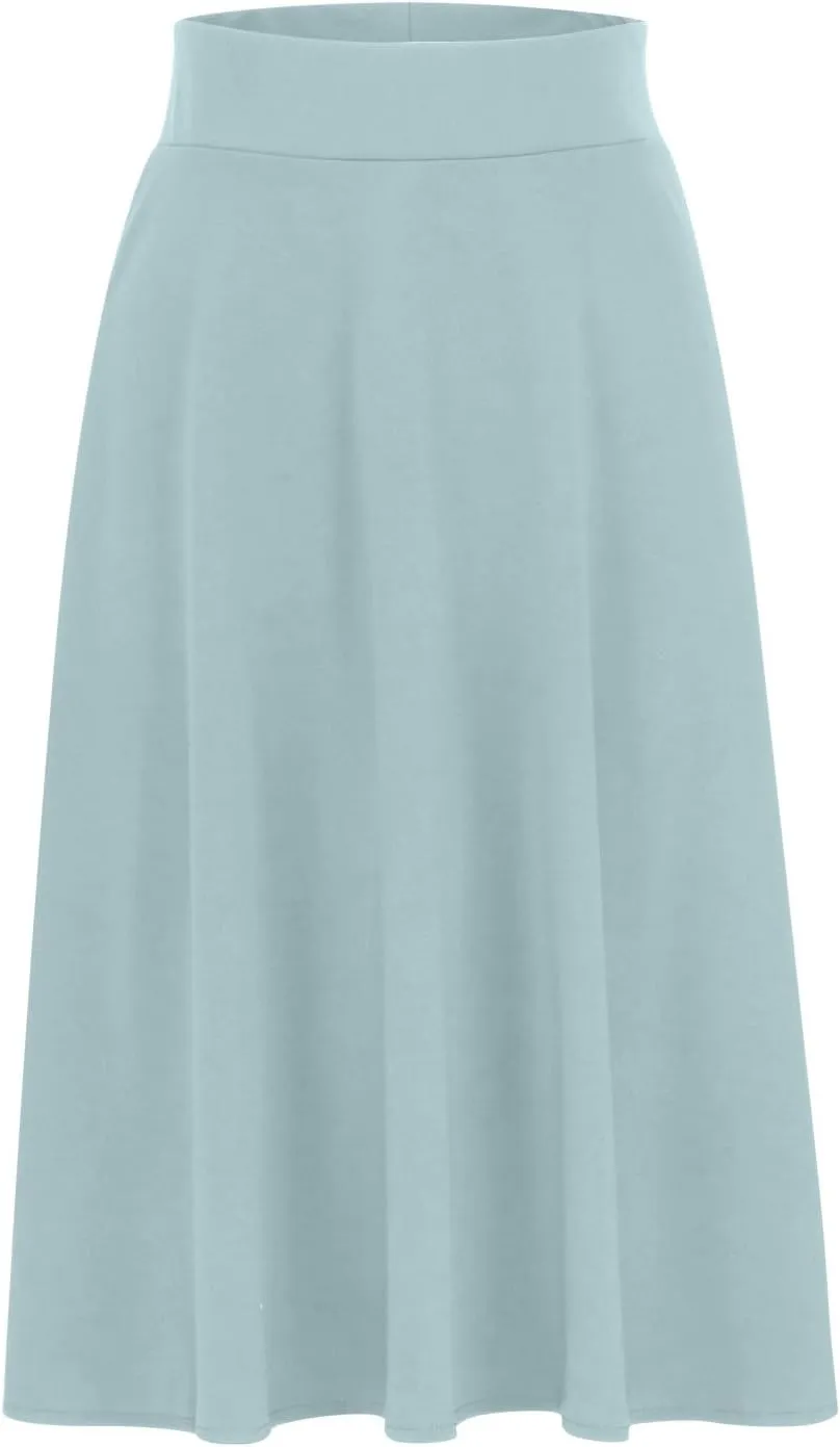 Womens Solid Lightweight Midi Skirt Pull On Casual Skirts High Waisted Stretch Summer Work Office Dress 2025 Trendy