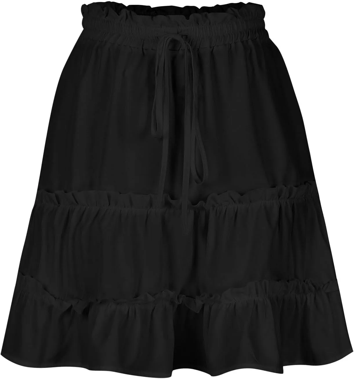 Womens Summer Beach Skirts Flowy Ruffle Tiered Mini Skirt Cute High Waist Boho Flared A-Line Short Skirts Dress