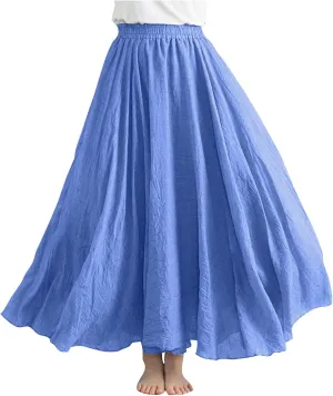Womens Summer Flowy Swing Tiered A-Line Midi Skirt Fashion Trendy Casual Elastic Waist Pleated Long Beach Skirts