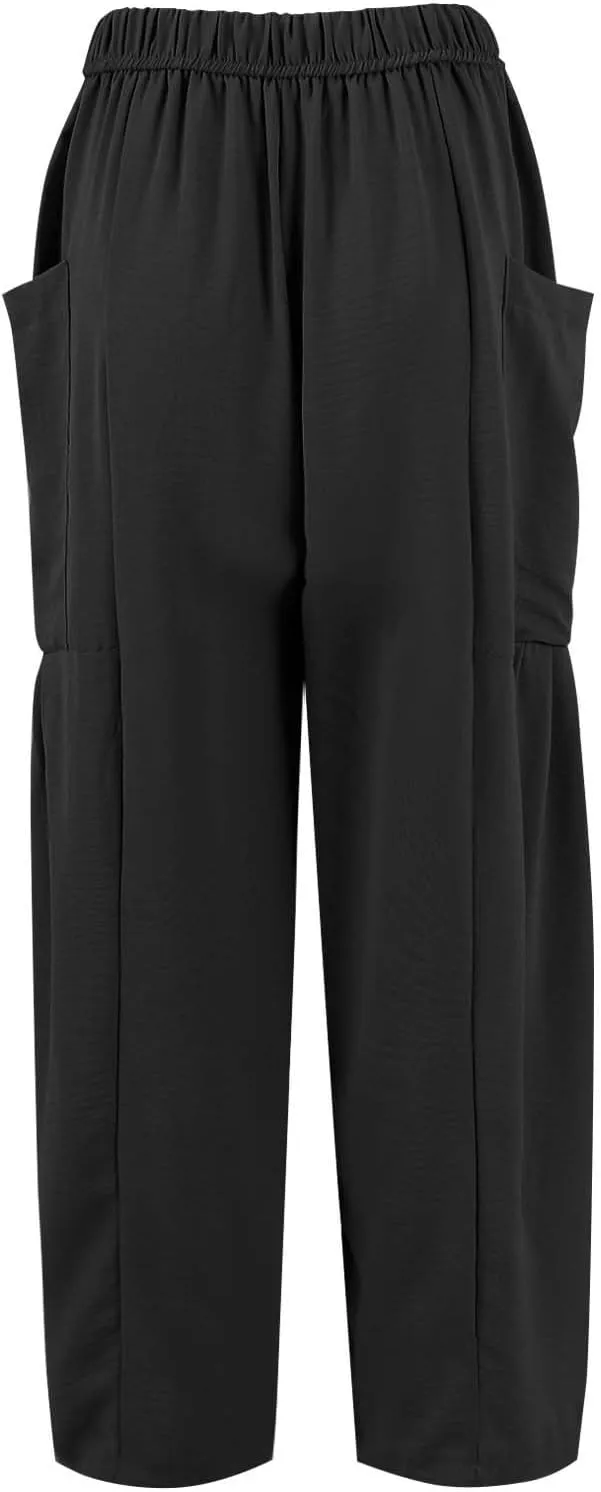 Womens Summer Pants High Waisted Drawstring Pants Wide Leg Casual Loose Baggy Beach Palazzo Trousers with Pockets