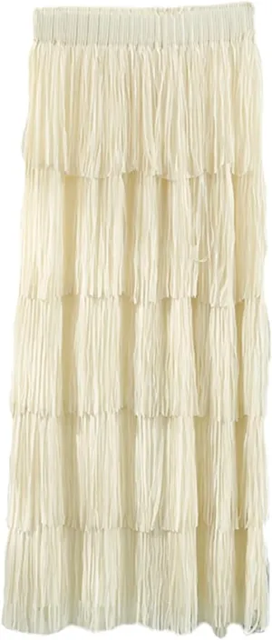 Women's Tassel High Waist Midi Skirts Solid Color Elegant Tiered Skirt Trendy A-Line Skirts Party Ankle Length Skirt