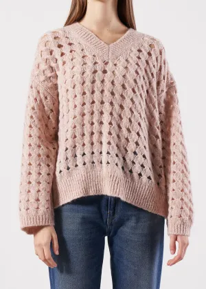 Women's Textured Open Knit Sweater,Light Peach