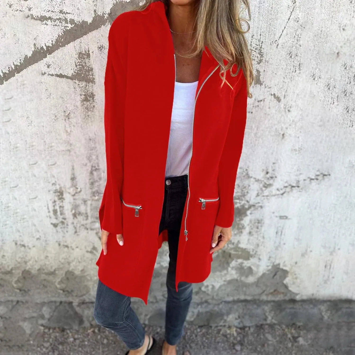 Women's Trench Coat Elegant Plain Long Sleeve Zip Up Winter Jacket Lapel Fuzzy Fleece Casual Solid Color Jackets