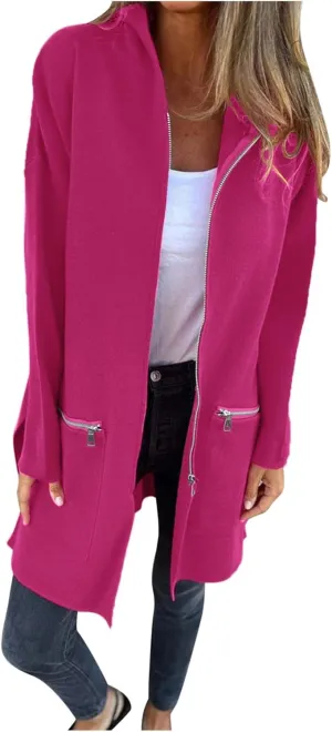 Women's Trench Coat Elegant Plain Long Sleeve Zip Up Winter Jacket Lapel Fuzzy Fleece Casual Solid Color Jackets