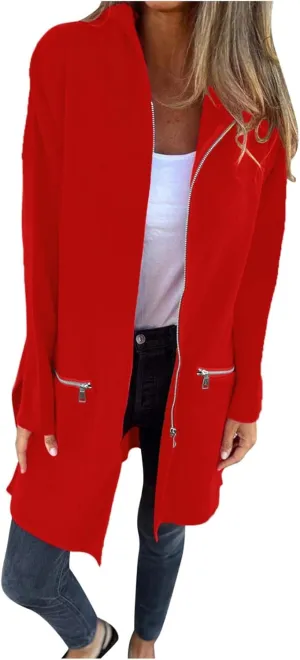 Women's Trench Coat Elegant Plain Long Sleeve Zip Up Winter Jacket Lapel Fuzzy Fleece Casual Solid Color Jackets