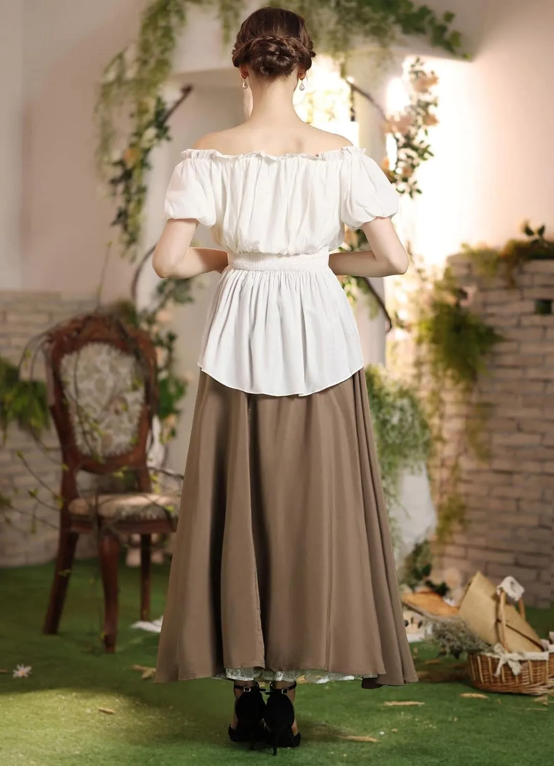 Women's Vintage Maxi Long Skirt Double-Layer Victorian Renaissance Skirts
