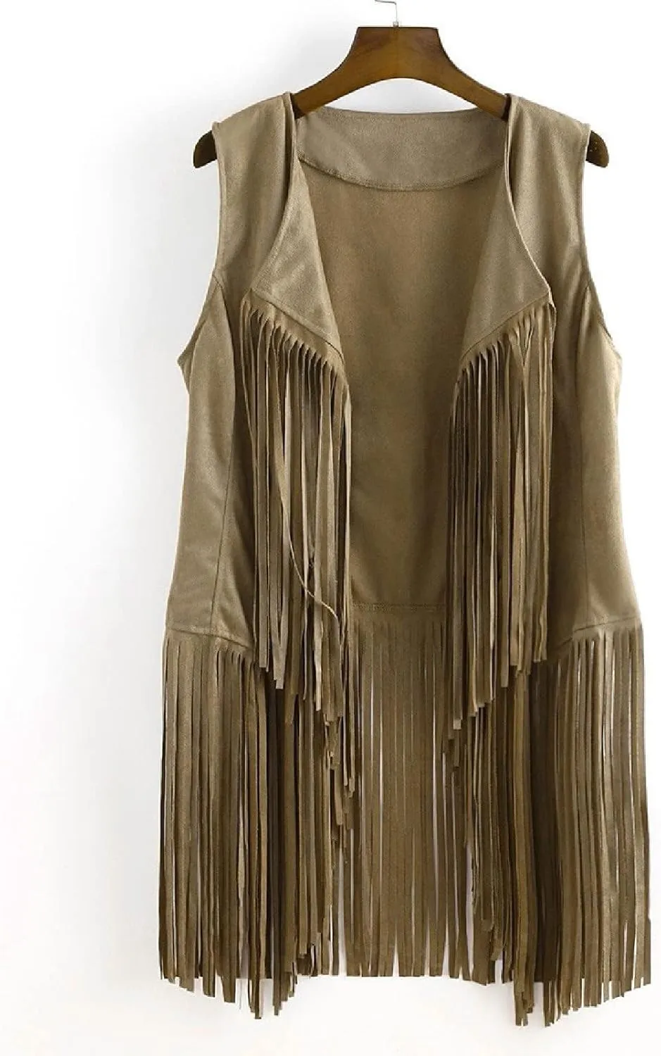 Womens Vintage Western Fringe Vest Tops 70s Hippie Costume Sleeveless Cowgirl Cowboy Faux Suede Tassel Shirt