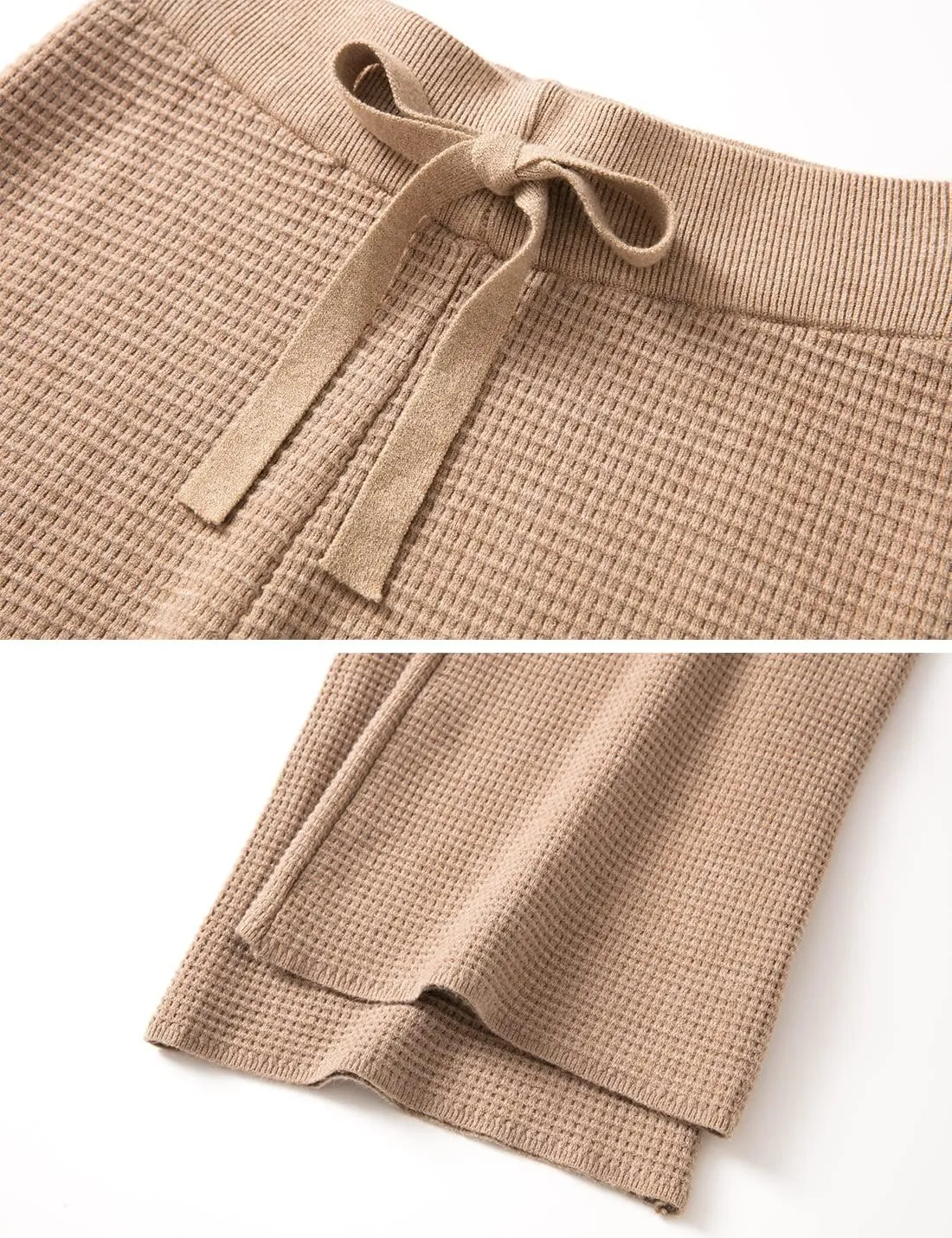 Womens Waffle Knit Lounge Wide Leg Pants High Elastic Waist Flowy Sweater Pants with Drawstring