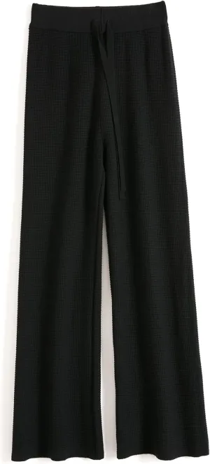 Womens Waffle Knit Lounge Wide Leg Pants High Elastic Waist Flowy Sweater Pants with Drawstring