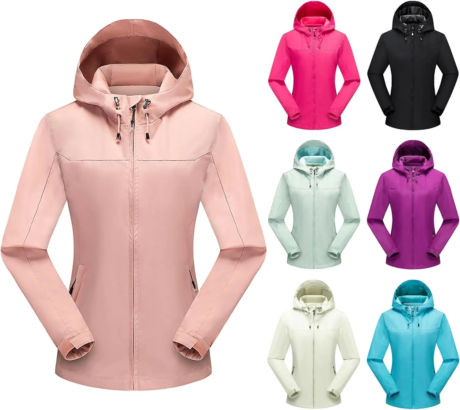 Womens Waterproof Rain Jacket Lightweight Windproof Raincoat Active Outdoor Hiking Trench Coats Windbreaker