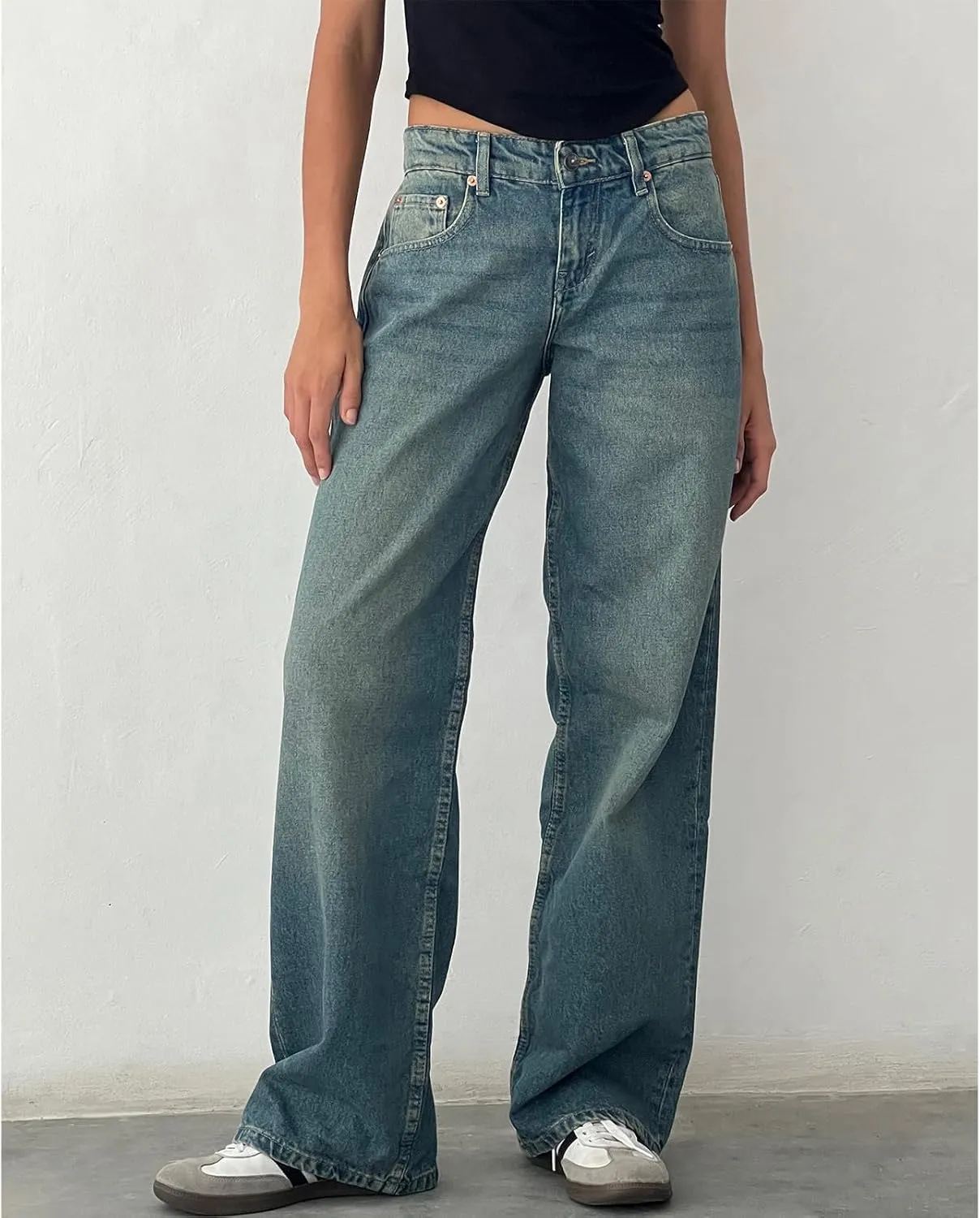 Women's Wide Leg Boyfriend Jeans Straight Leg Denim Pants Low Rise Baggy Casual Loose Jeans