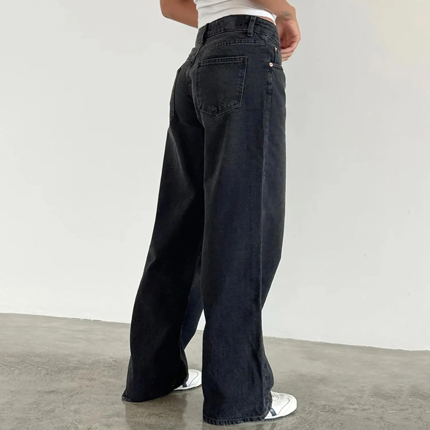 Women's Wide Leg Boyfriend Jeans Straight Leg Denim Pants Low Rise Baggy Casual Loose Jeans