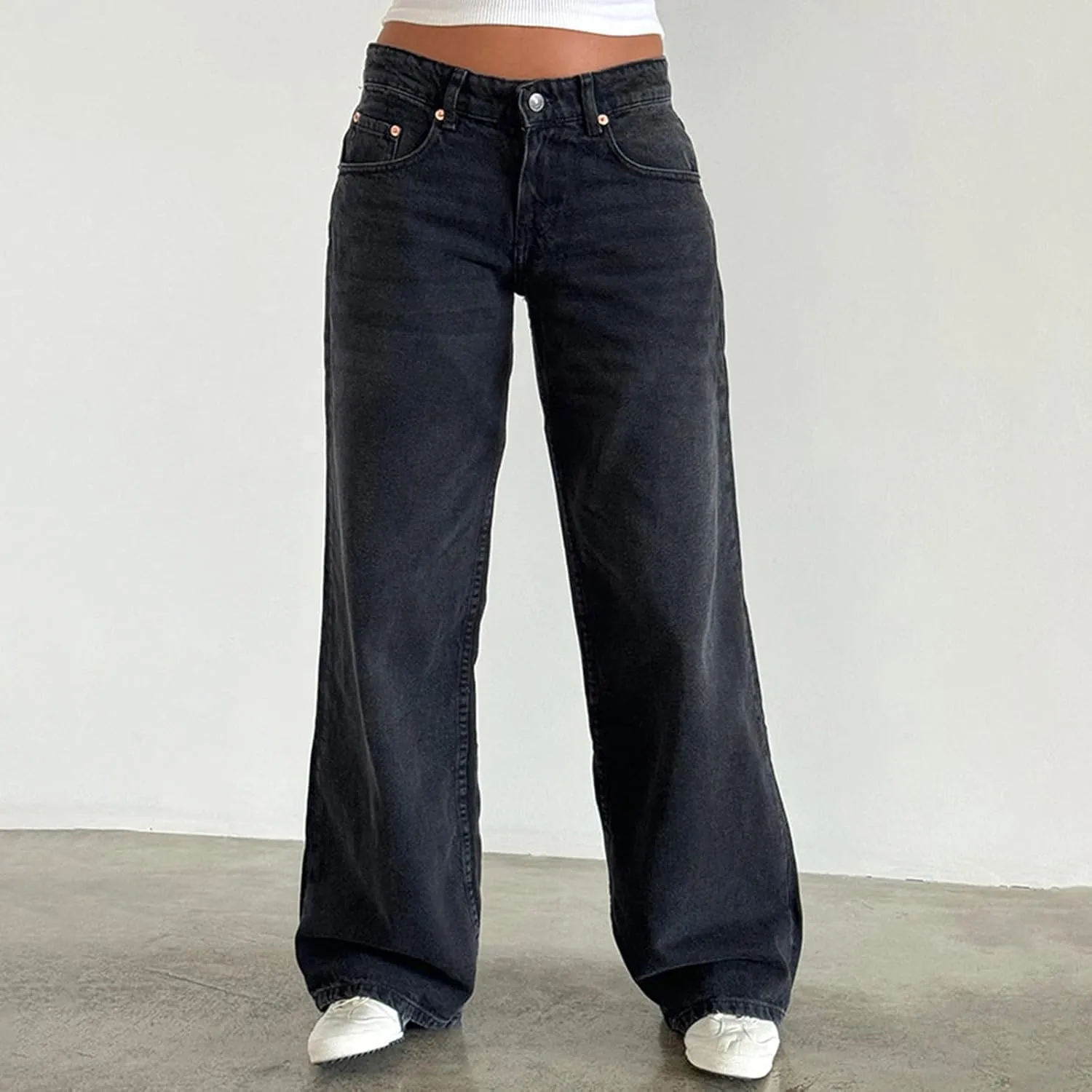 Women's Wide Leg Boyfriend Jeans Straight Leg Denim Pants Low Rise Baggy Casual Loose Jeans