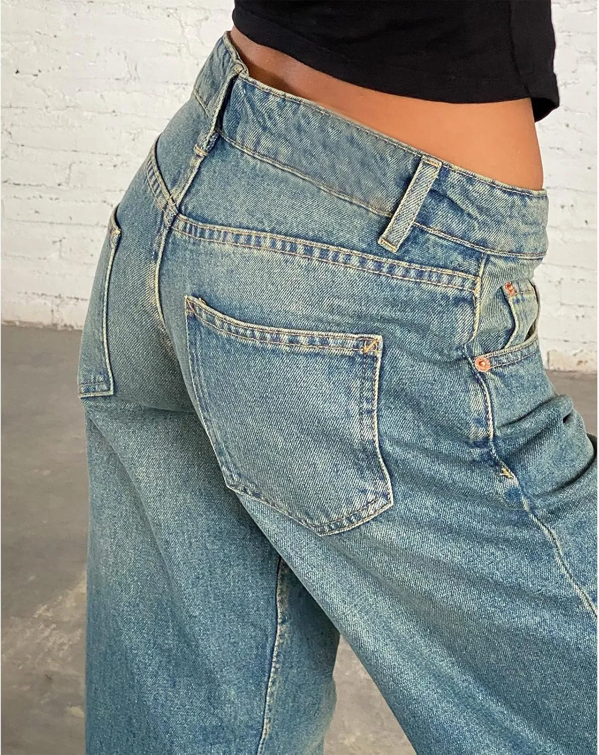 Women's Wide Leg Boyfriend Jeans Straight Leg Denim Pants Low Rise Baggy Casual Loose Jeans