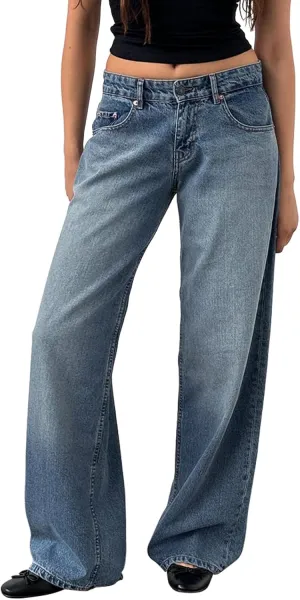 Women's Wide Leg Boyfriend Jeans Straight Leg Denim Pants Low Rise Baggy Casual Loose Jeans