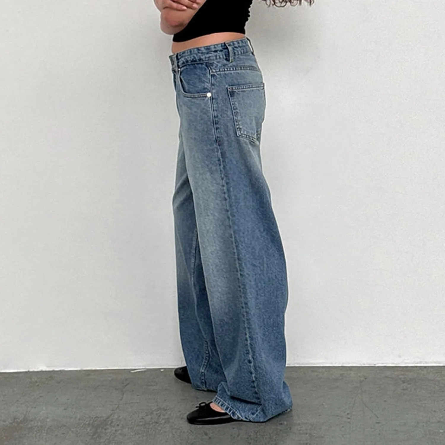 Women's Wide Leg Boyfriend Jeans Straight Leg Denim Pants Low Rise Baggy Casual Loose Jeans