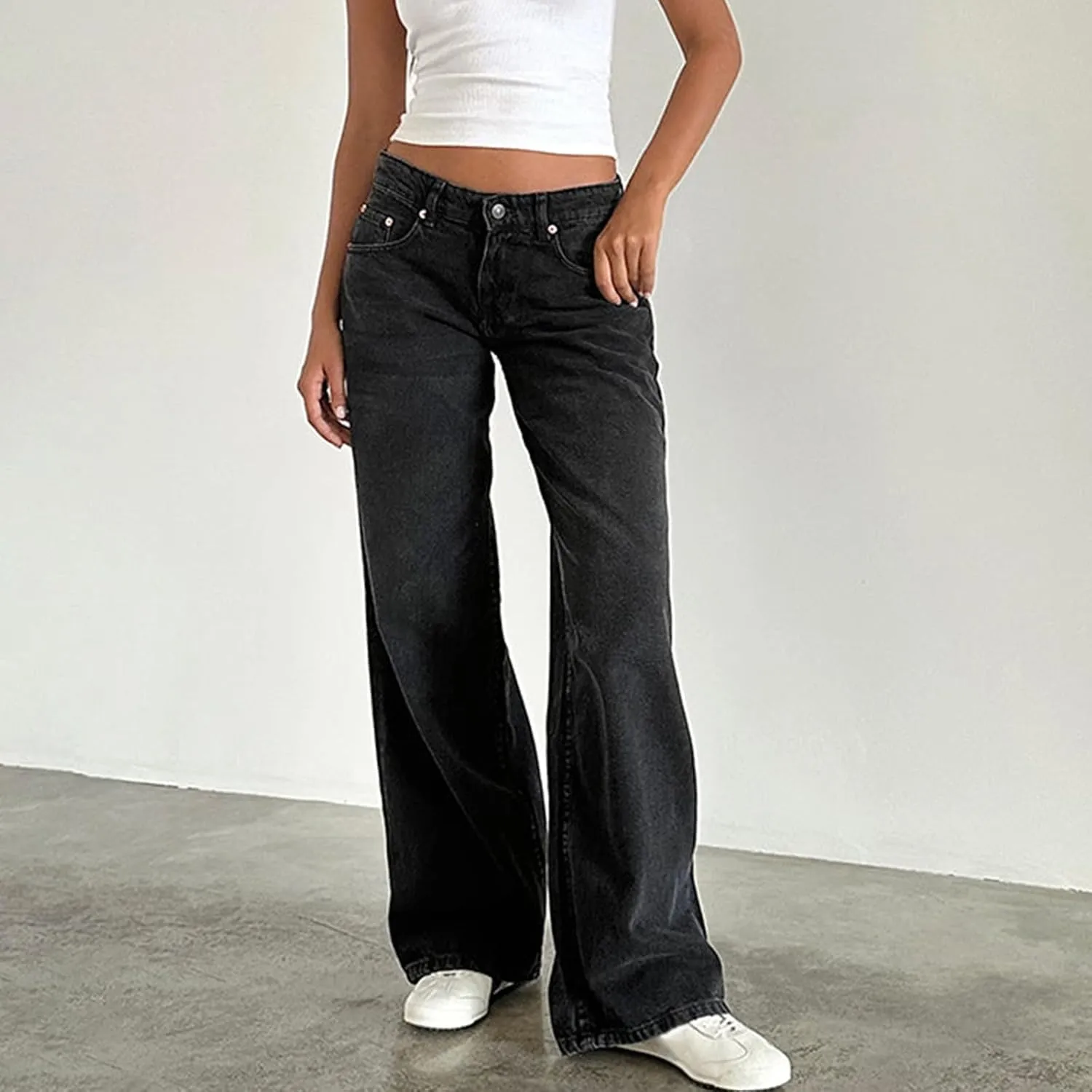 Women's Wide Leg Boyfriend Jeans Straight Leg Denim Pants Low Rise Baggy Casual Loose Jeans
