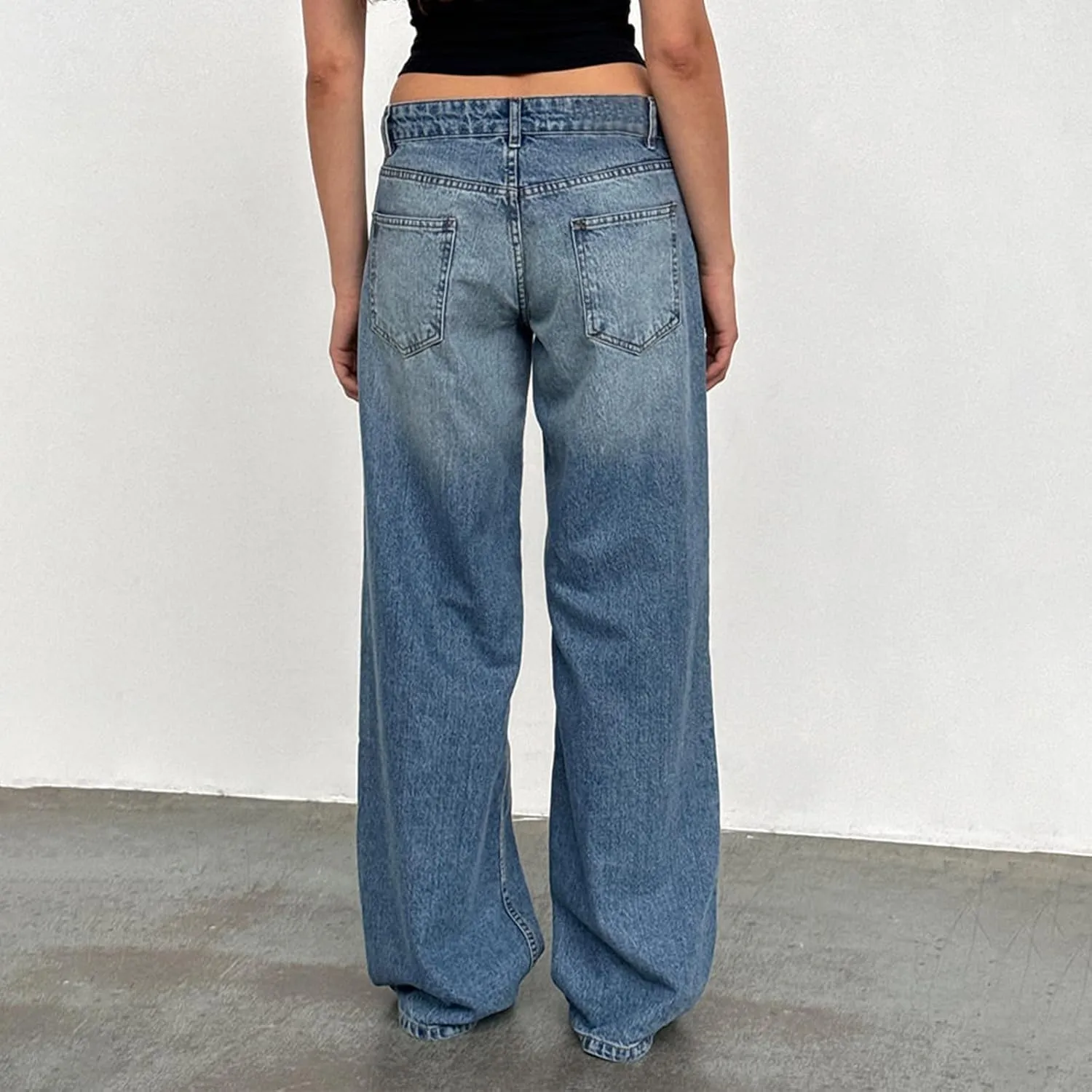 Women's Wide Leg Boyfriend Jeans Straight Leg Denim Pants Low Rise Baggy Casual Loose Jeans