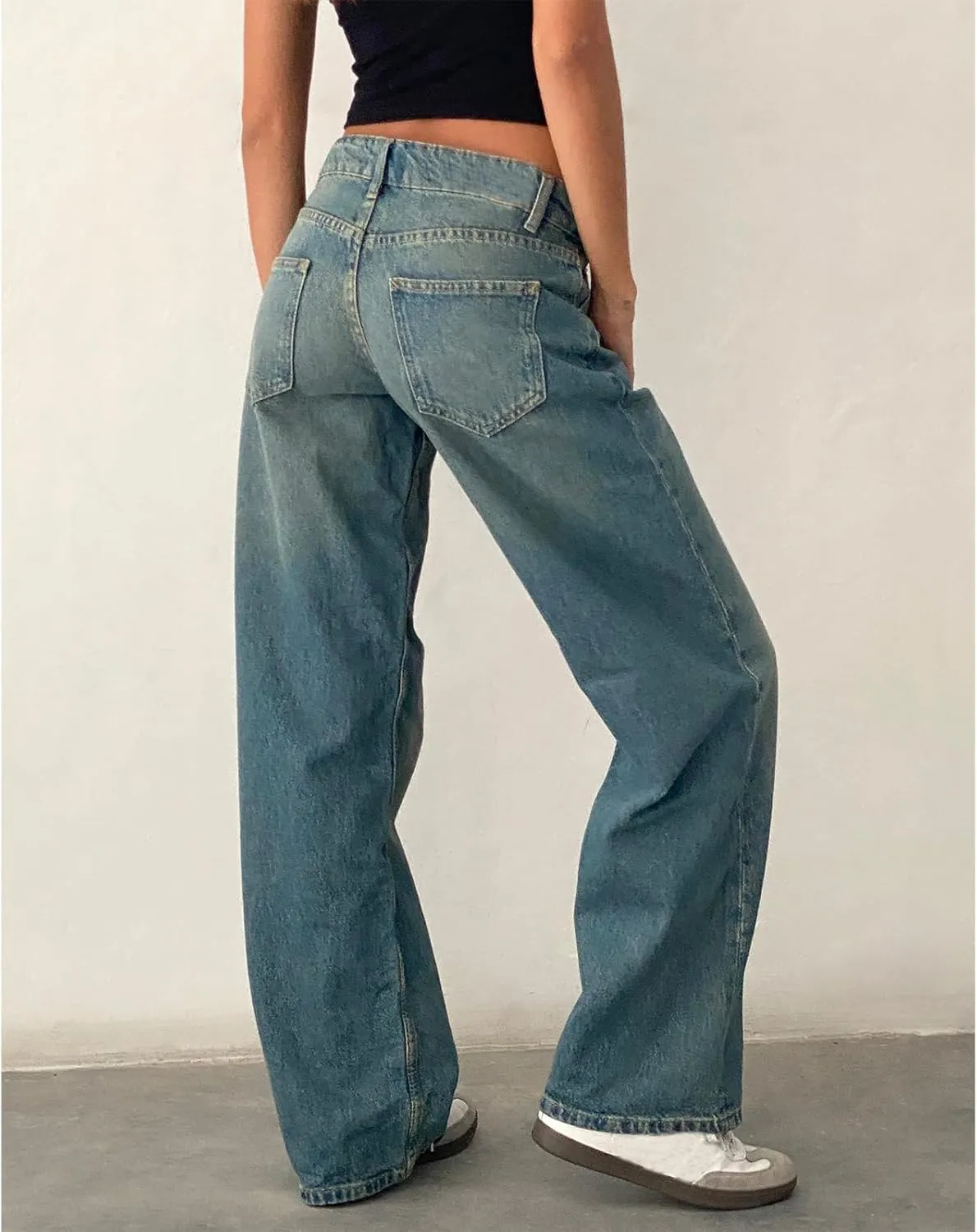 Women's Wide Leg Boyfriend Jeans Straight Leg Denim Pants Low Rise Baggy Casual Loose Jeans
