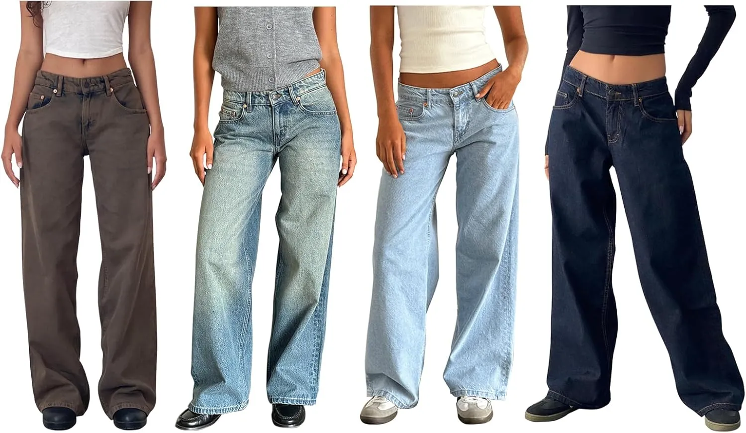 Women's Wide Leg Boyfriend Jeans Straight Leg Denim Pants Low Rise Baggy Casual Loose Jeans