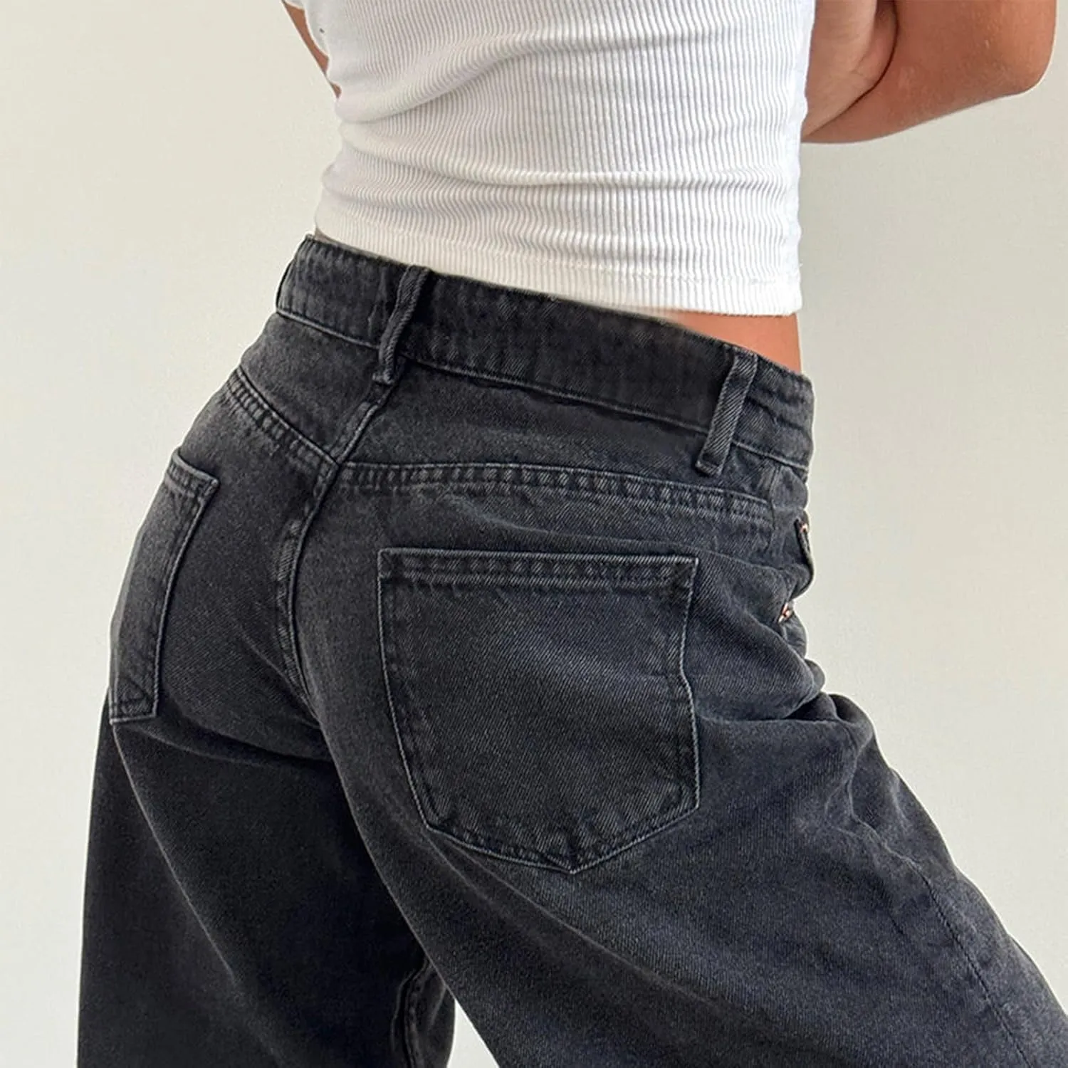 Women's Wide Leg Boyfriend Jeans Straight Leg Denim Pants Low Rise Baggy Casual Loose Jeans