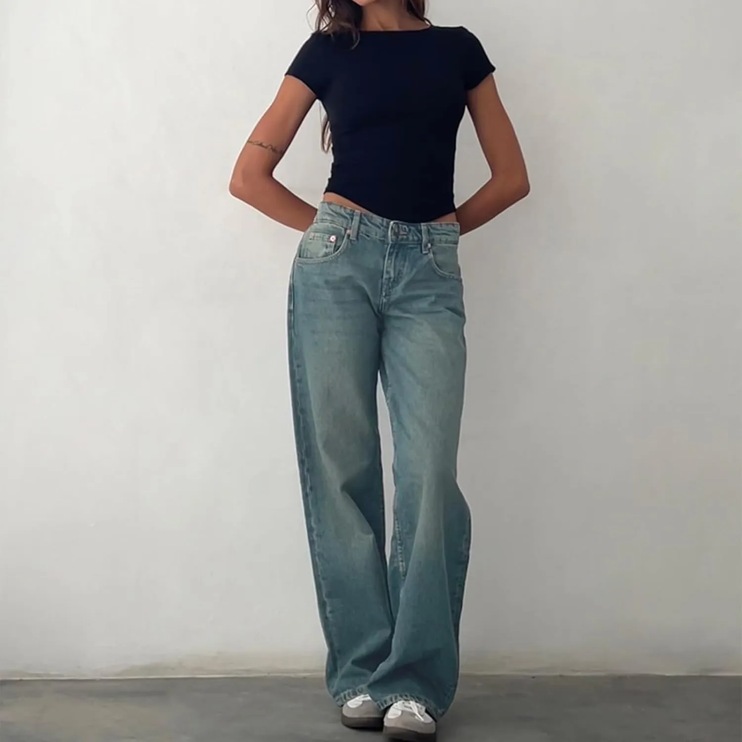 Women's Wide Leg Boyfriend Jeans Straight Leg Denim Pants Low Rise Baggy Casual Loose Jeans