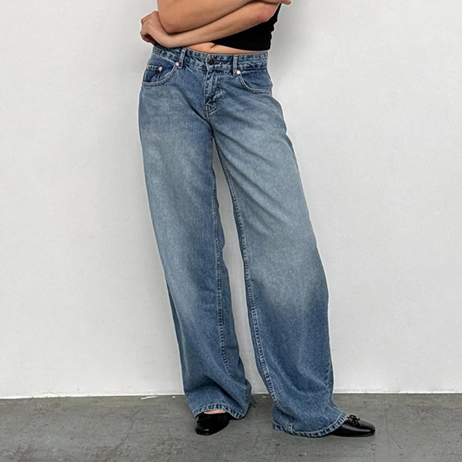 Women's Wide Leg Boyfriend Jeans Straight Leg Denim Pants Low Rise Baggy Casual Loose Jeans