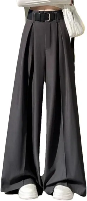 Women's Wide Leg Full Length Pants Spring Summer Casual Loose High Waist Solid Female Elegant Straight Trousers