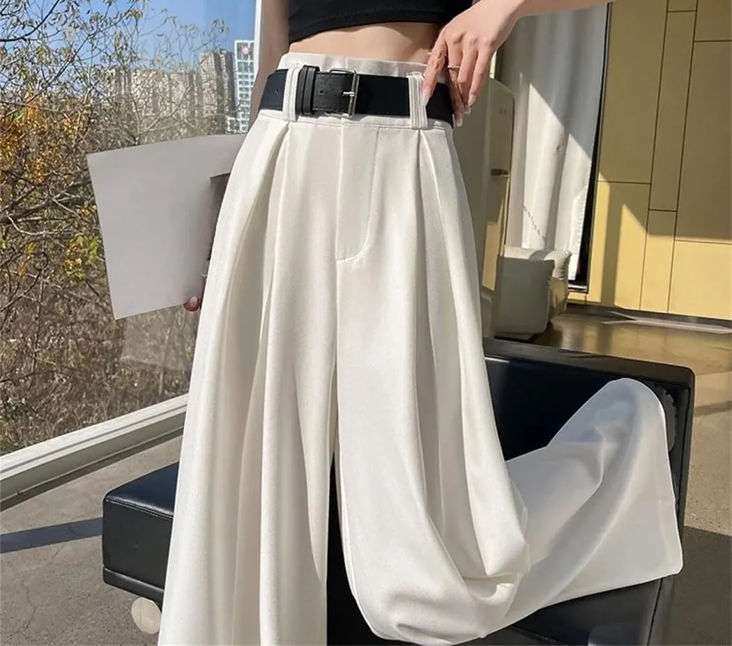 Women's Wide Leg Full Length Pants Spring Summer Casual Loose High Waist Solid Female Elegant Straight Trousers
